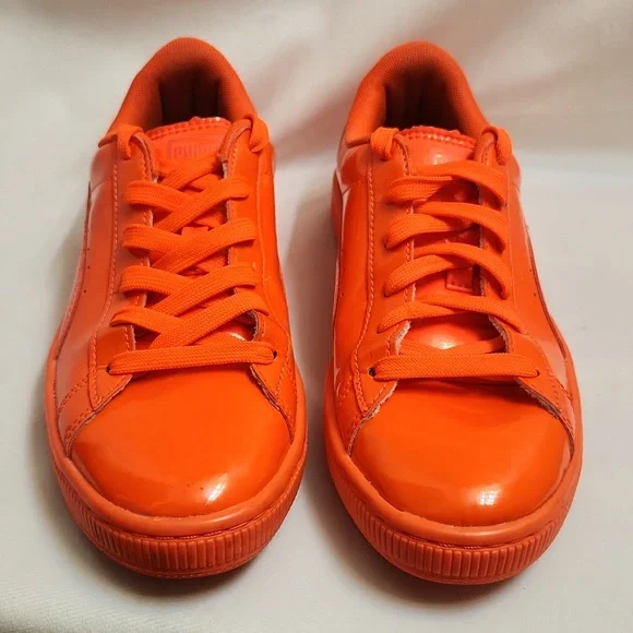 Puma Basket Neon Orange Patent Leather Lace-up sneakers (size 6.5C) - Picture 5 of 12